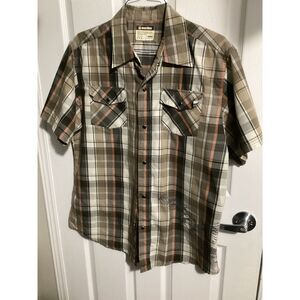 MK Machine Men's plaid western shirt brown/black pearl snaps eagle imprint LG